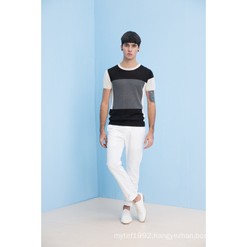 Summer Fit Color Block Round Neck Knit Short Sleeve Men Knitwear